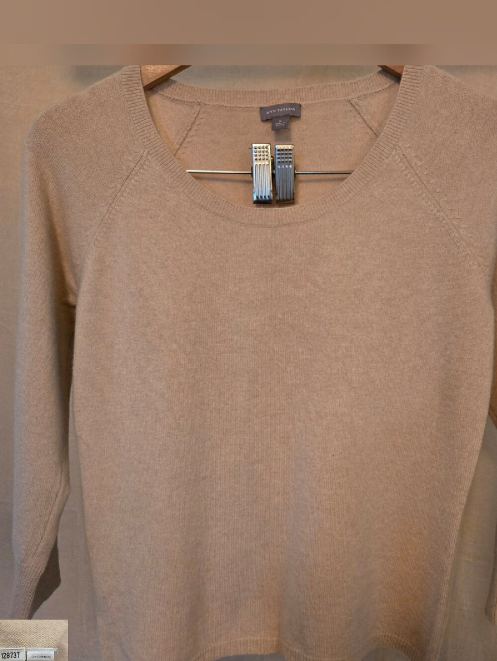 Ann Taylor 100% Cashmere Sweater – Beige Neutral Crewneck Luxe Soft Knit Medium